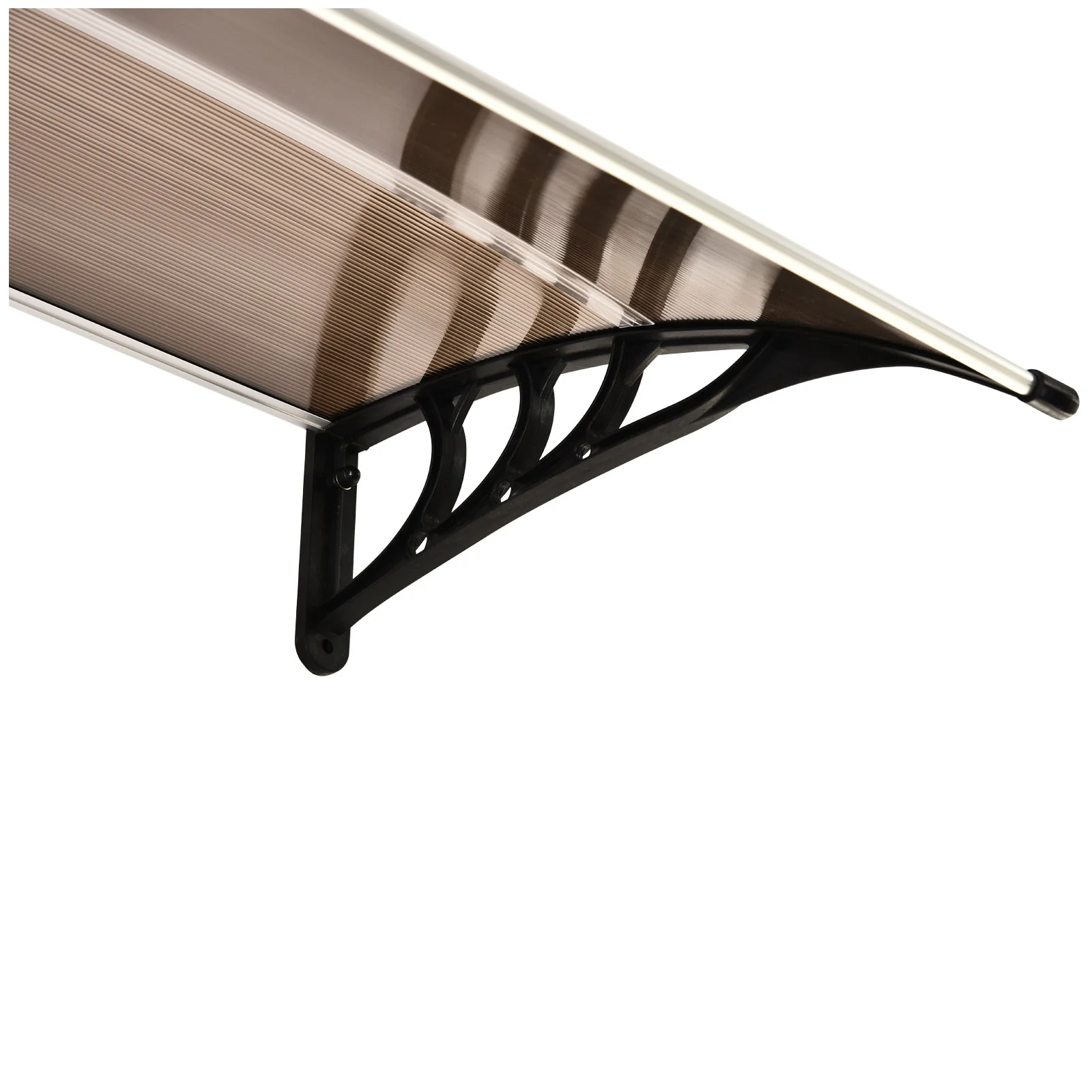 Curved Window Door Canopy Aluminium Rigid Plastic Polycarbonate Fixed Outdoor Awning Modern Design UV Water Rain Resist 120 x 75cm Brown - Image 7