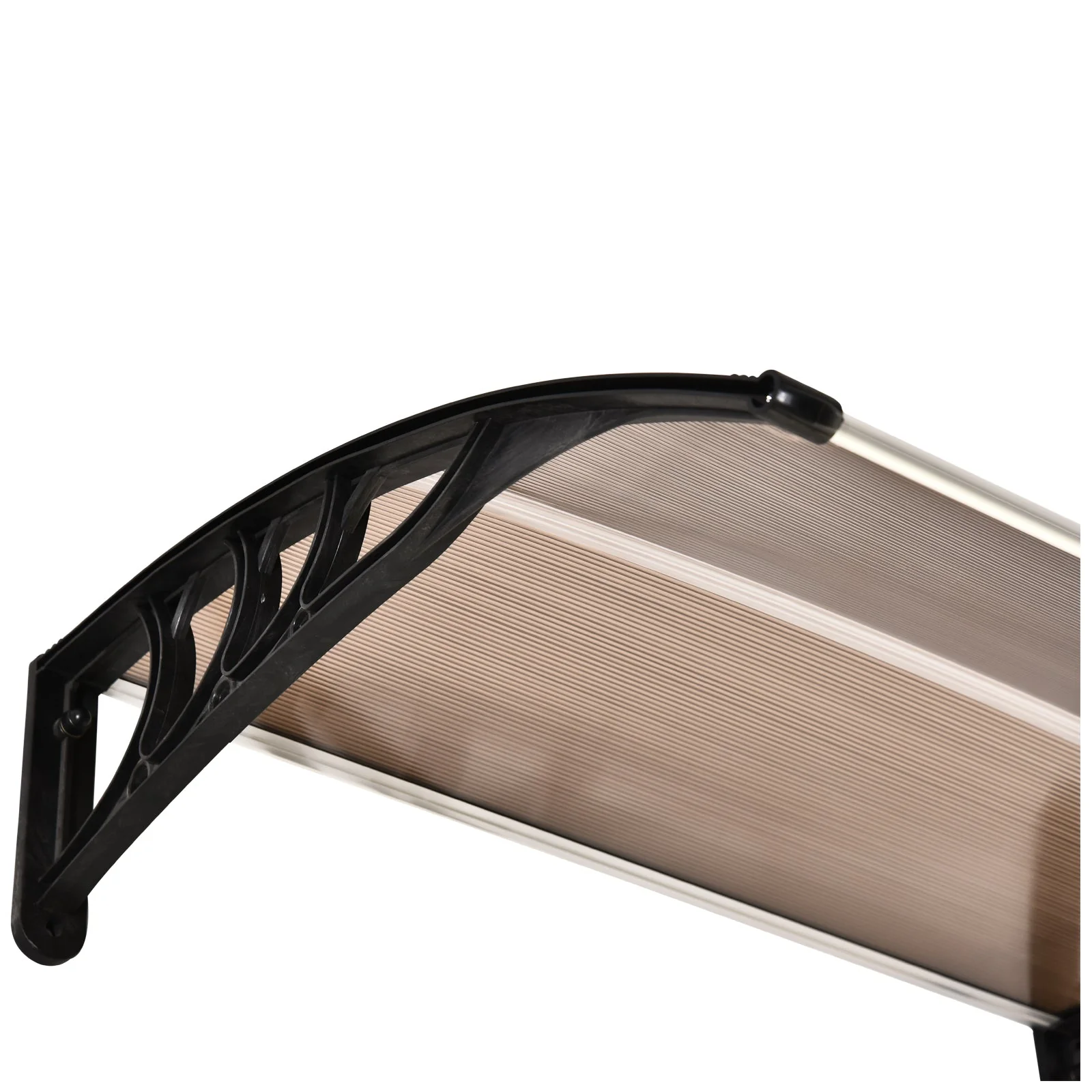 Curved Window Door Canopy Aluminium Rigid Plastic Polycarbonate Fixed Outdoor Awning Modern Design UV Water Rain Resist 120 x 75cm Brown - Image 9