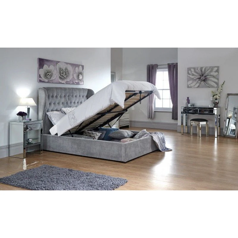 Dakota Double Ottoman Bed Fabric Grey 5 x 7ft - Image 2