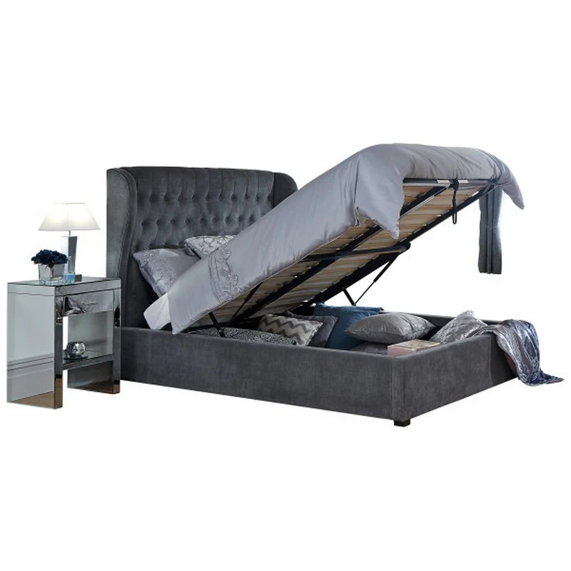 Dakota King Size Ottoman Bed Fabric Dark Grey 6 x 7ft - Image 6