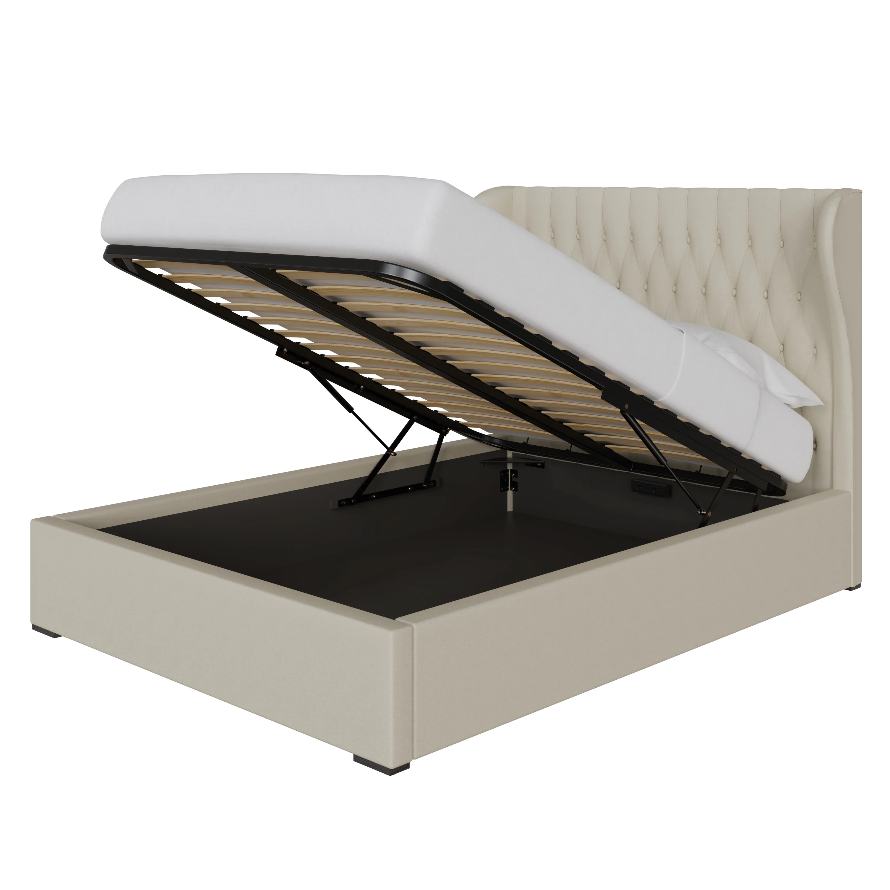 Dakota Double Ottoman Bed Wood & Fabric Natural 6 x 7ft - Image 2