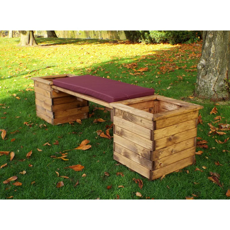 Deluxe Garden Planter Bench by Charles Taylor - 2 Seats Burgundy Cushions - Image 2