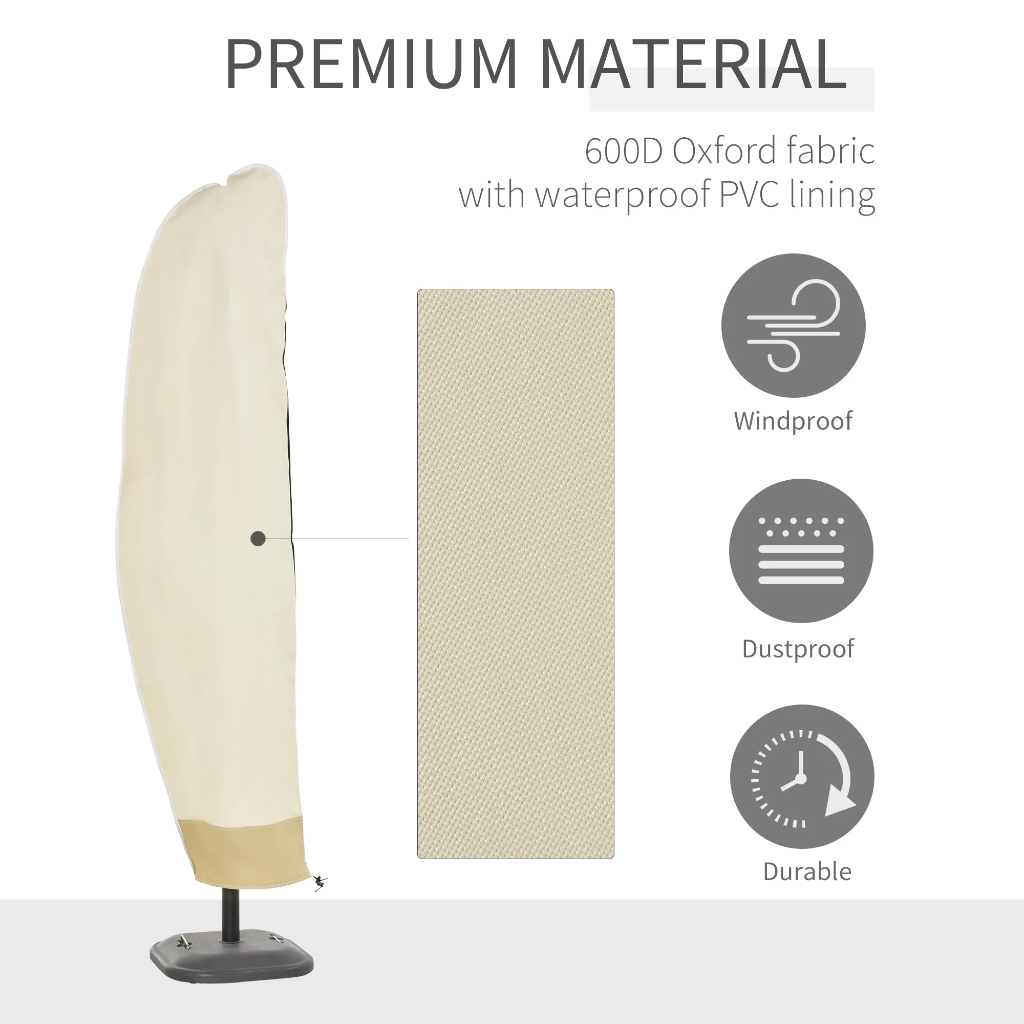 Deluxe Large Garden Waterproof Parasol Cover Outdoor Furniture Patio Market Banana Umbrella Cantilever Protector Rain Dust Protective w/Zip ?56 x 220H cm - Image 3