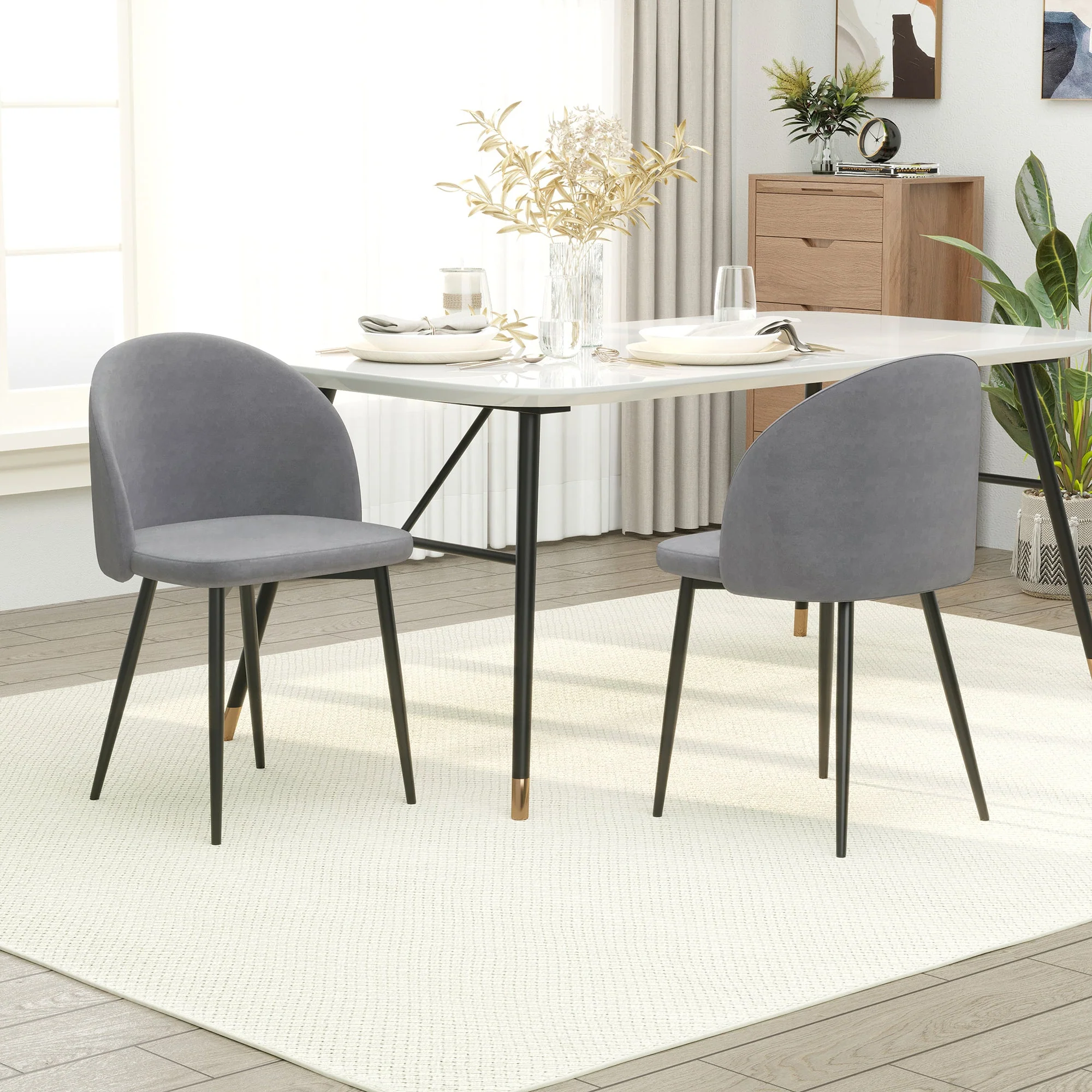 Dining Chairs Set of 2 Contemporary Design for Office Dining Kitchen w/Soft Fabric Seat and Back Living Room - Grey - Image 2