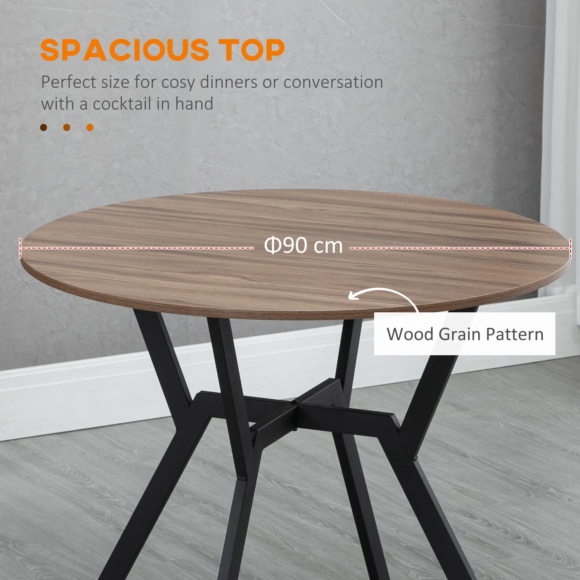 Dining Room Table with Black Legs Anti-slip Foot Pads for Living Room Dining Room 90 x 76 cm Brown - Image 6