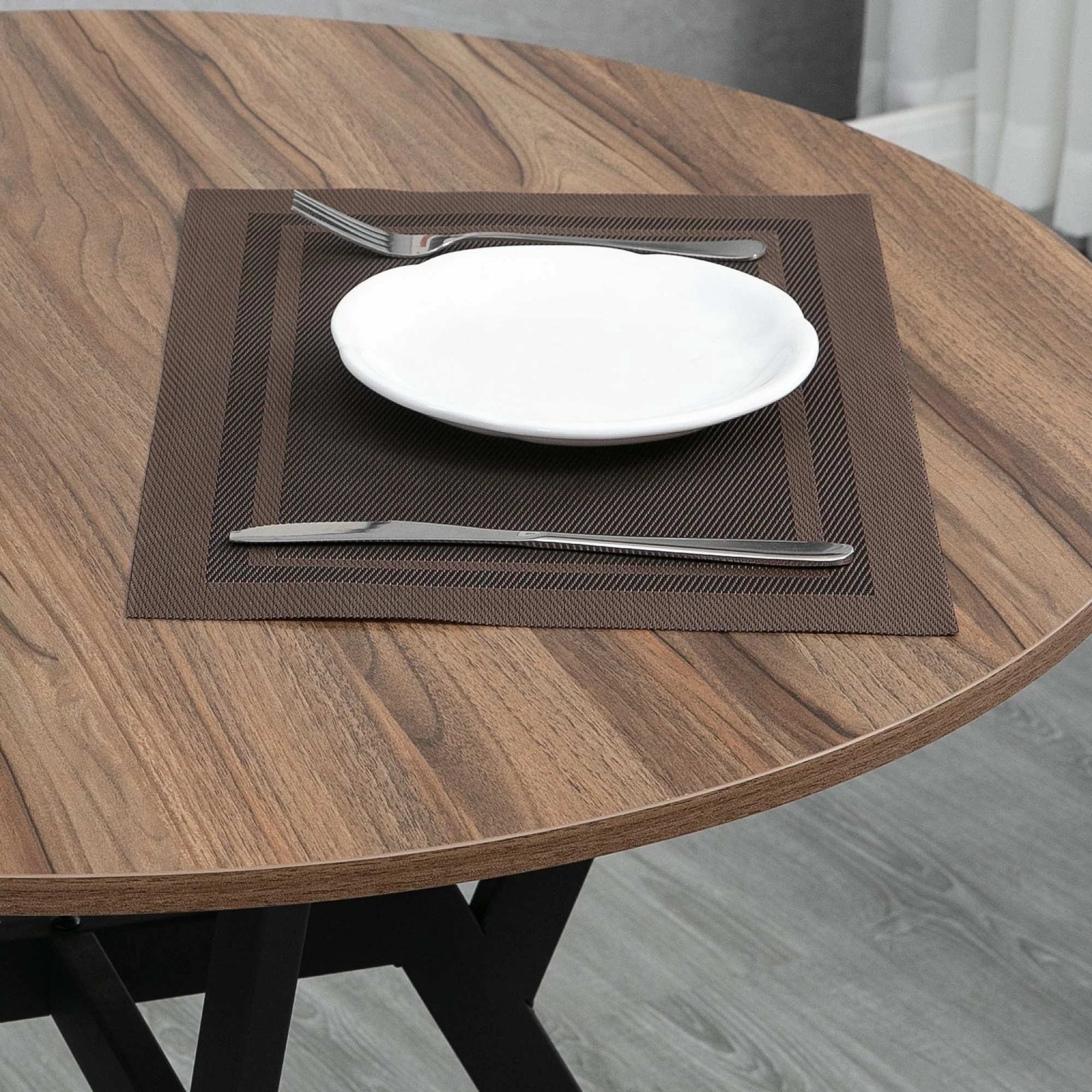 Dining Room Table with Black Legs Anti-slip Foot Pads for Living Room Dining Room 90 x 76 cm Brown - Image 8