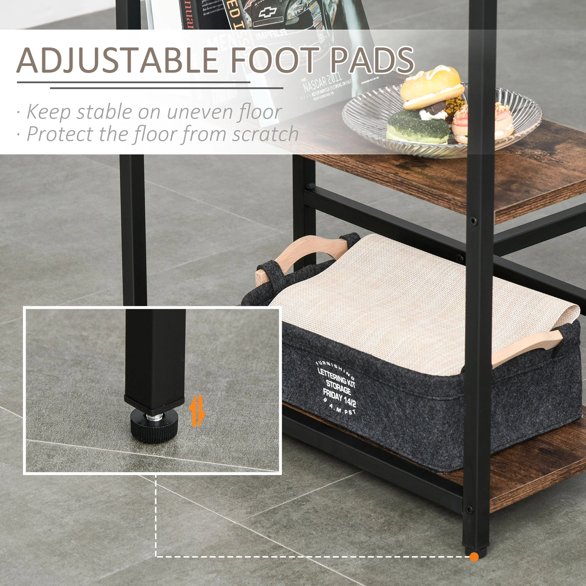 Dining Table Set Industrial Bar Height With 2 Stools & Side Shelf - Image 7