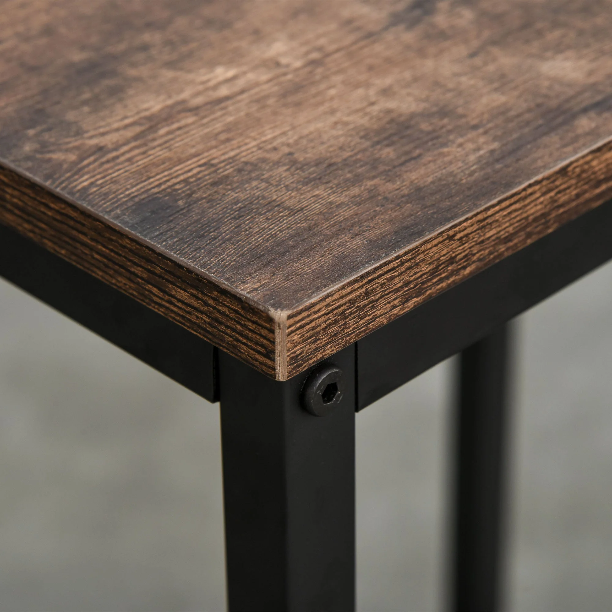 Dining Table Set Industrial Bar Height With 2 Stools & Side Shelf - Image 9