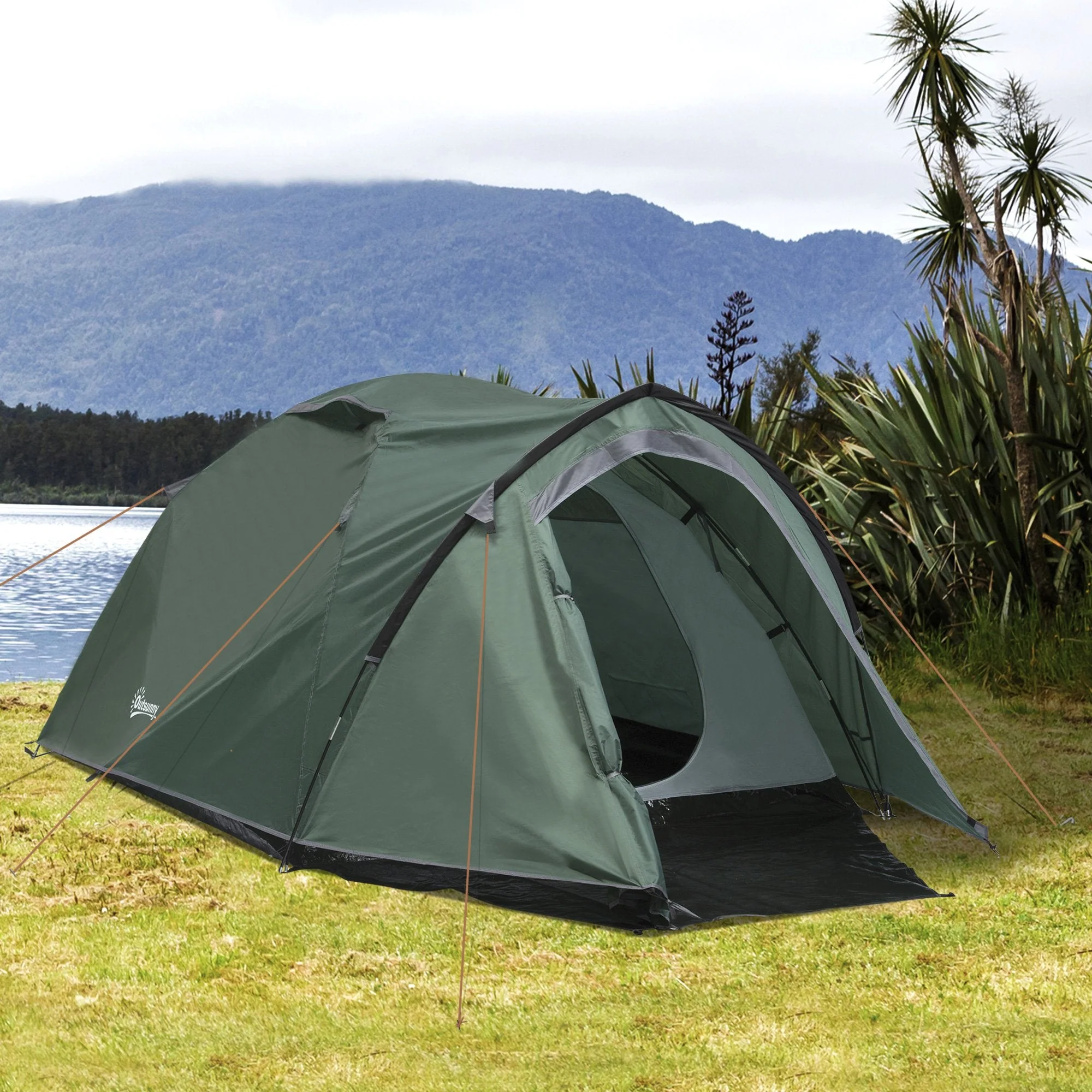 Dome Tent for 3-4 Person Family Tent with Large Windows Waterproof Green - Image 2