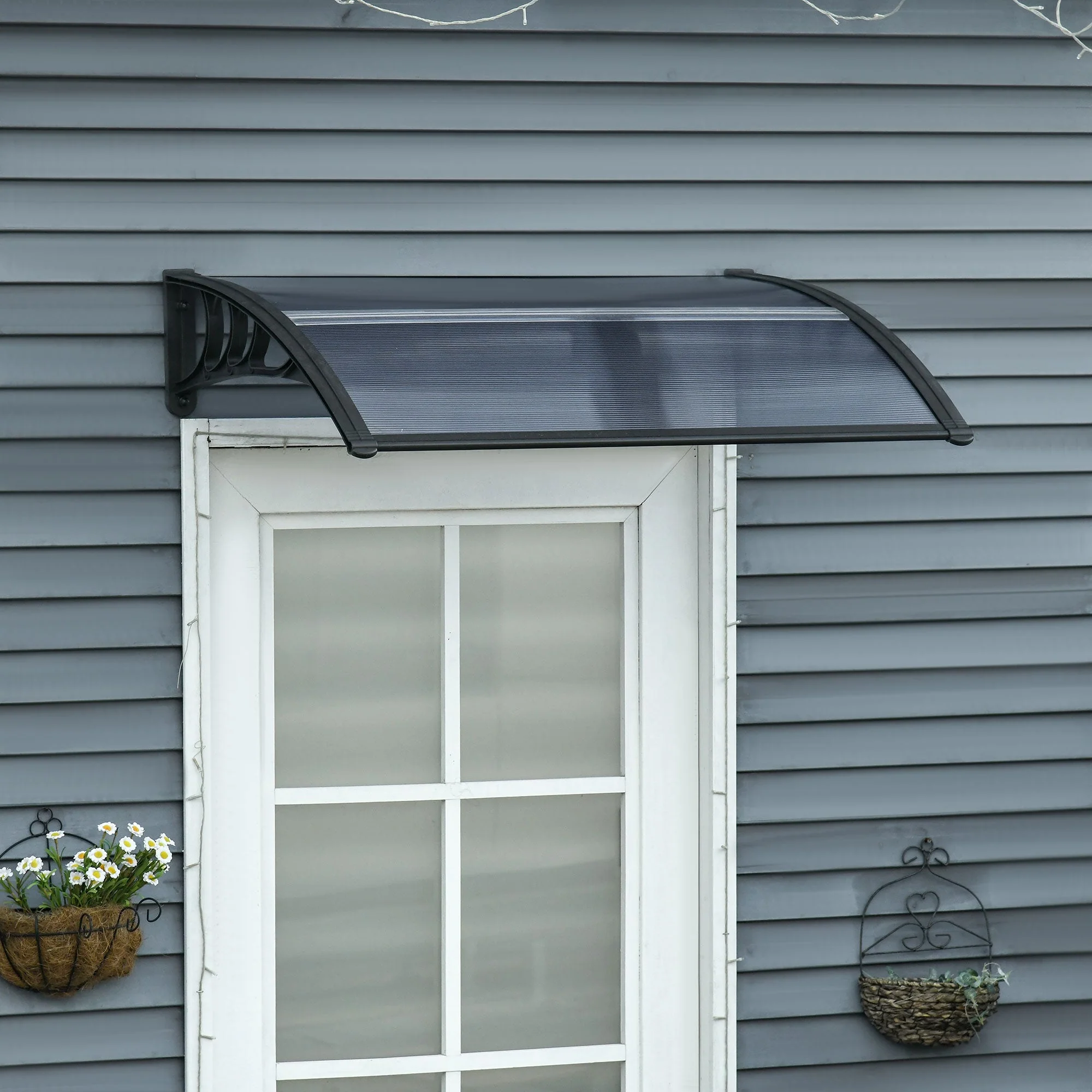 Door Canopy Awning Outdoor Window Rain Shelter Cover for Front/Back Door Porch Black 100 x 75cm - Image 2