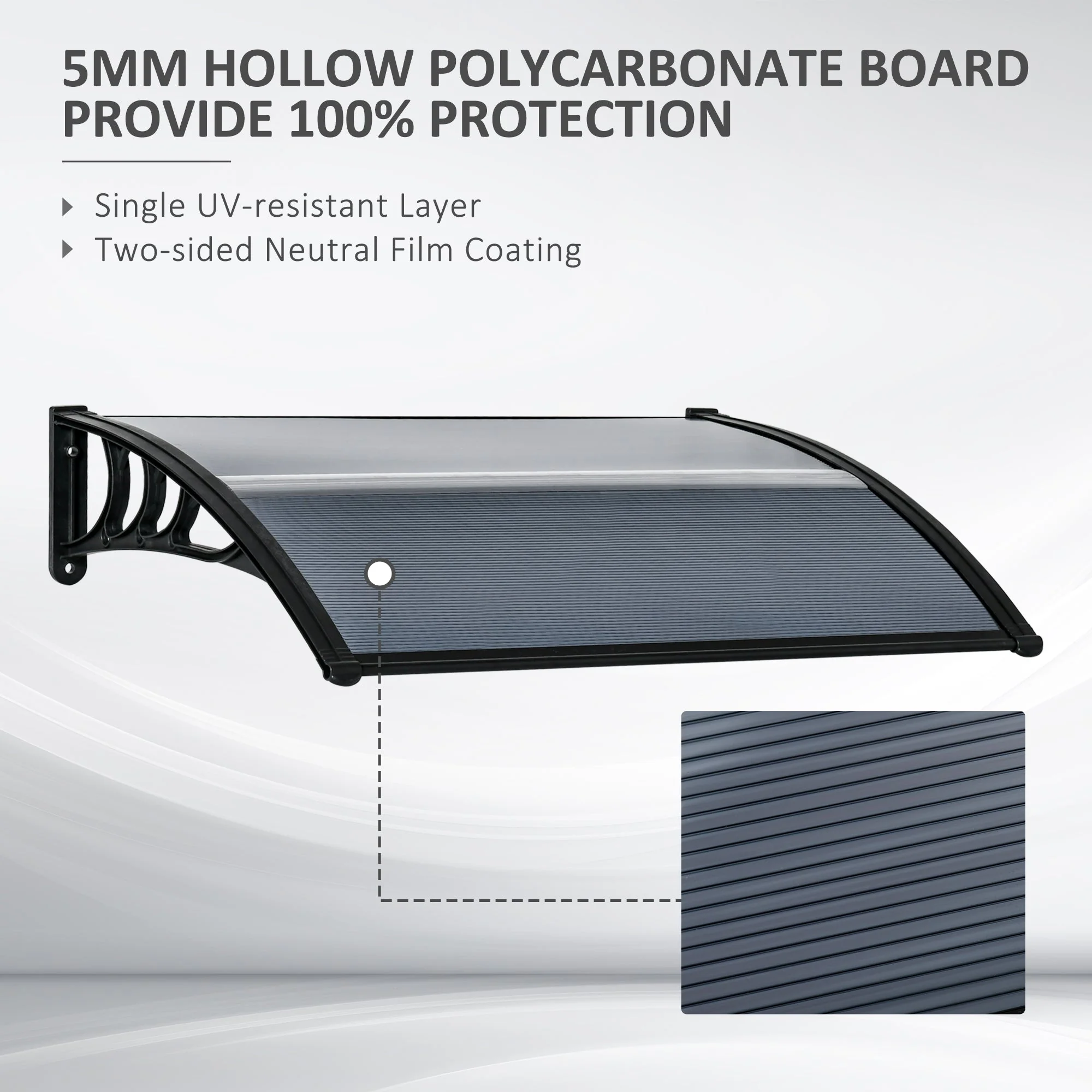 Door Canopy Awning Outdoor Window Rain Shelter Cover for Front/Back Door Porch Black 100 x 75cm - Image 4
