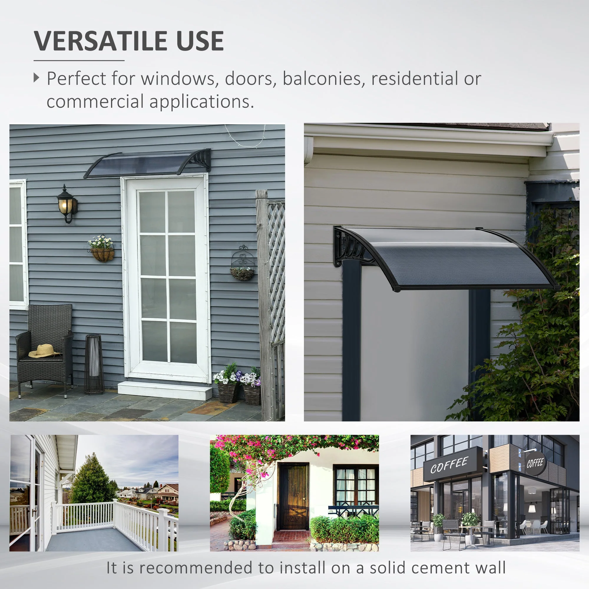 Door Canopy Awning Outdoor Window Rain Shelter Cover for Front/Back Door Porch Black 100 x 75cm - Image 6