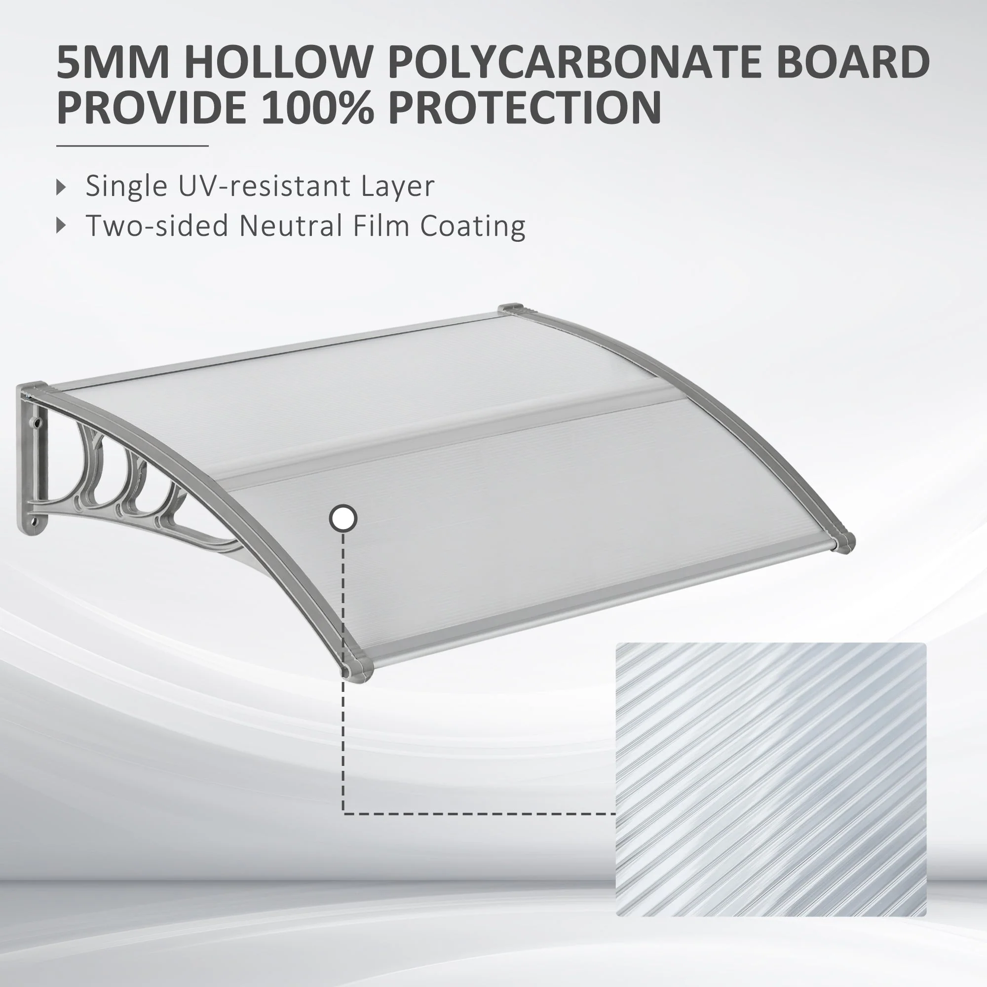 Door Canopy Awning Outdoor Window Rain Shelter Cover for Front/Back Door Porch Clear 100 x 75cm - Image 4