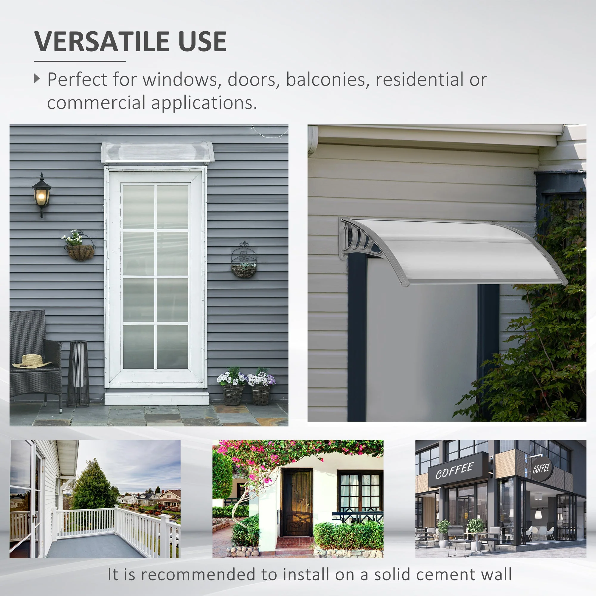 Door Canopy Awning Outdoor Window Rain Shelter Cover for Front/Back Door Porch Clear 100 x 75cm - Image 6