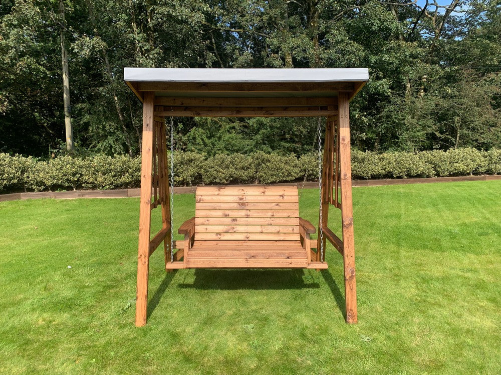 Dorset Garden Swing Seat by Charles Taylor - 2 Seats Grey Cushions - Image 2