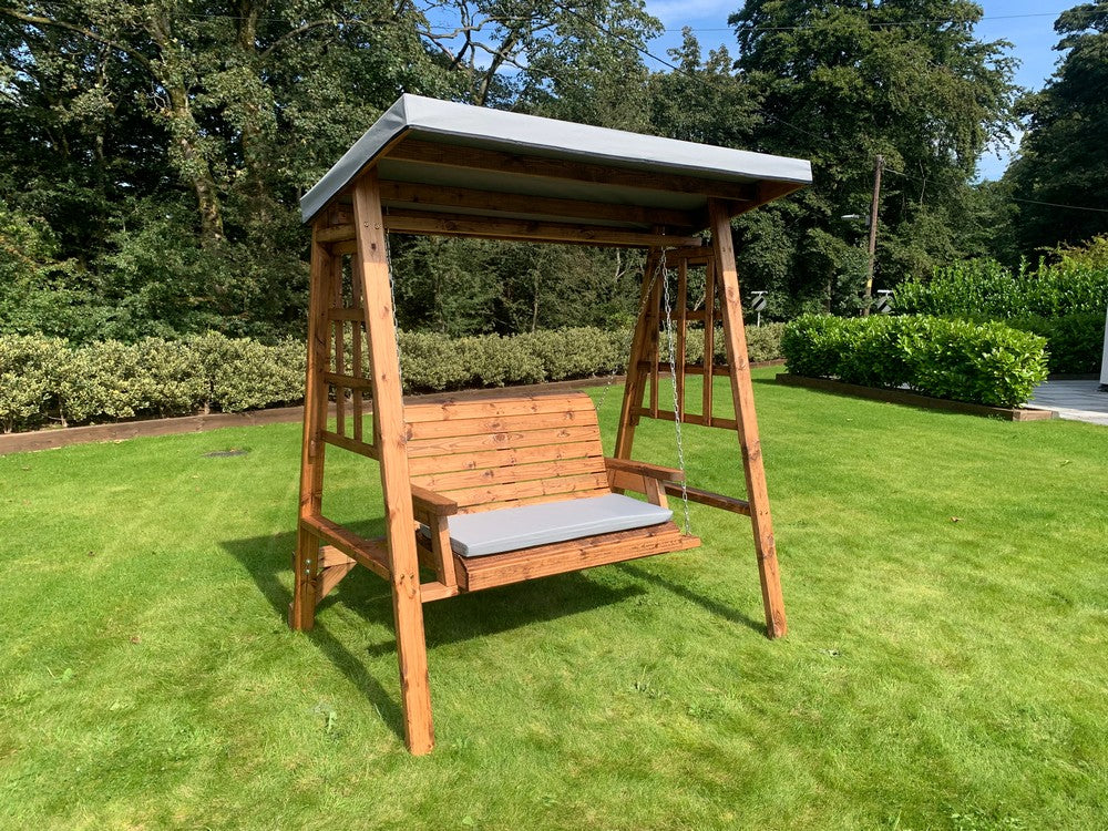 Dorset Garden Swing Seat by Charles Taylor - 2 Seats Grey Cushions - Image 4