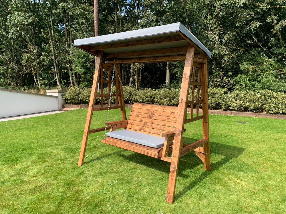 Dorset Garden Swing Seat by Charles Taylor - 2 Seats Grey Cushions - Image 6