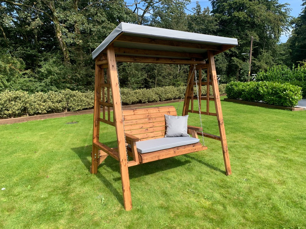 Dorset Garden Swing Seat by Charles Taylor - 2 Seats Grey Cushions - Image 7