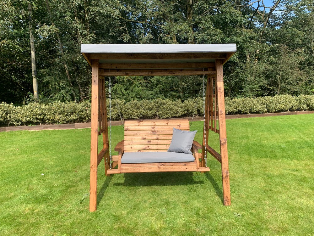 Dorset Garden Swing Seat by Charles Taylor - 2 Seats Grey Cushions - Image 8