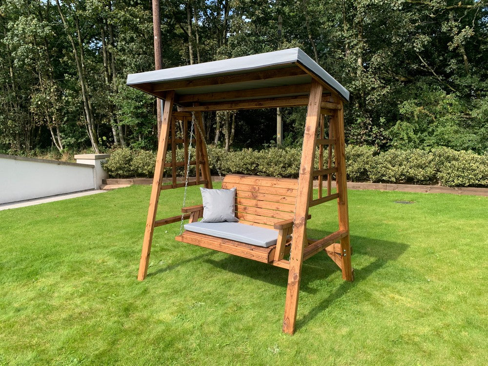 Dorset Garden Swing Seat by Charles Taylor - 2 Seats Grey Cushions - Image 9