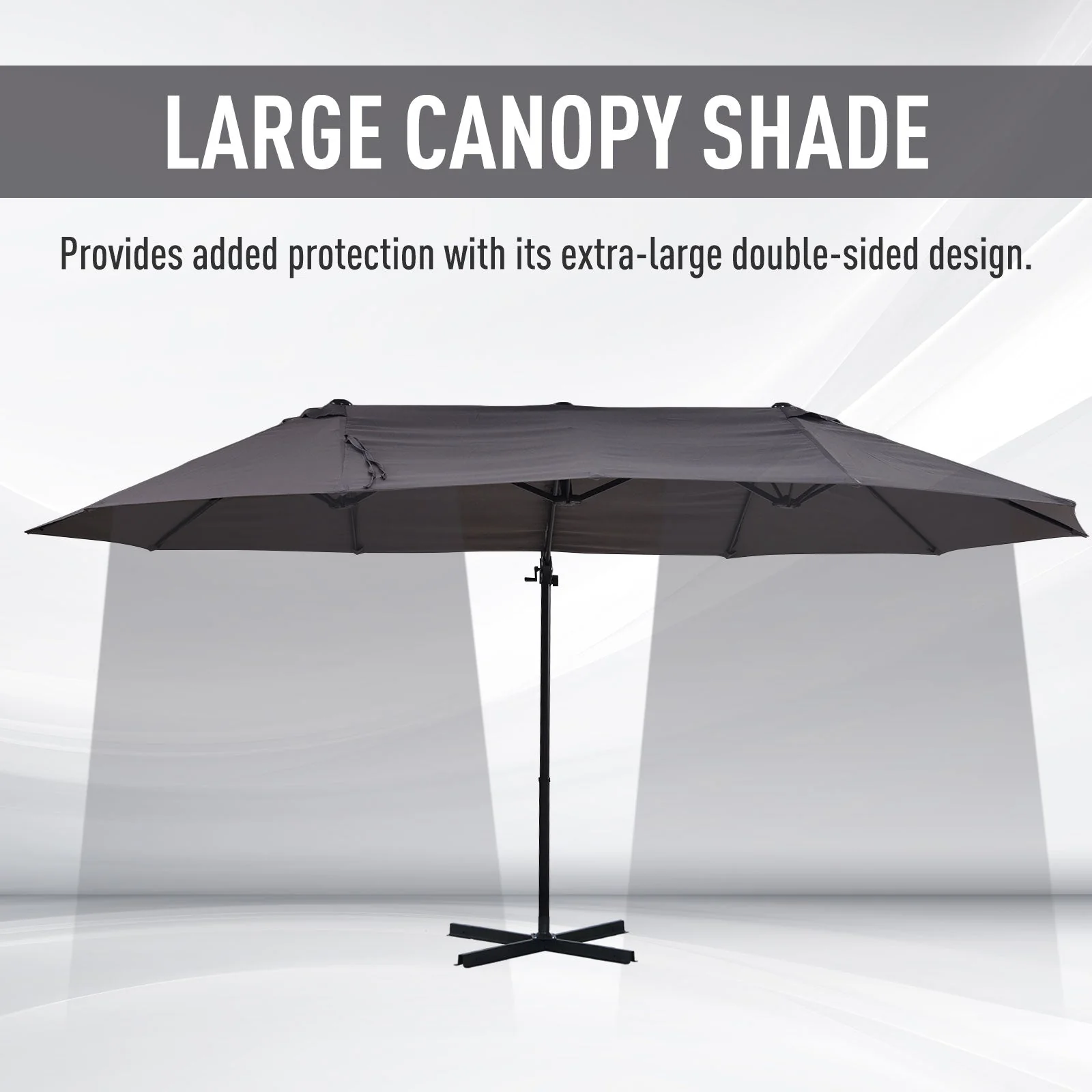 Double Canopy Offset Parasol Umbrella Garden Shade w/ Steel Pole 12 Ribs Grey - Image 5