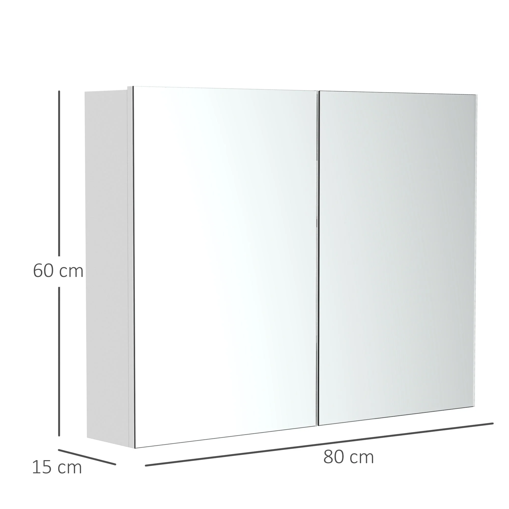 Double Door Wall Mounted Glass Mirror Cabinet Modern Storage Unit Bathroom Shelf Organiser Waterproof Wooden Frame 80Wx15Dx60Hcm - Image 3