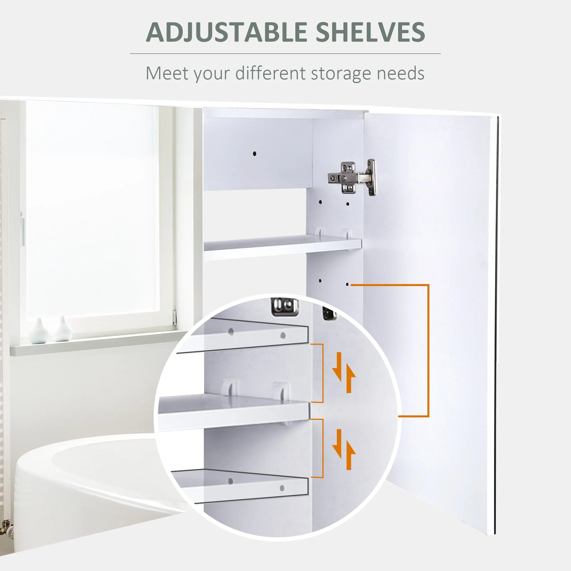Double Door Wall Mounted Glass Mirror Cabinet Modern Storage Unit Bathroom Shelf Organiser Waterproof Wooden Frame 80Wx15Dx60Hcm - Image 5