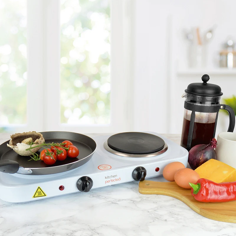 Double Electric Hotplate Cast Iron White - 2000W - Image 2