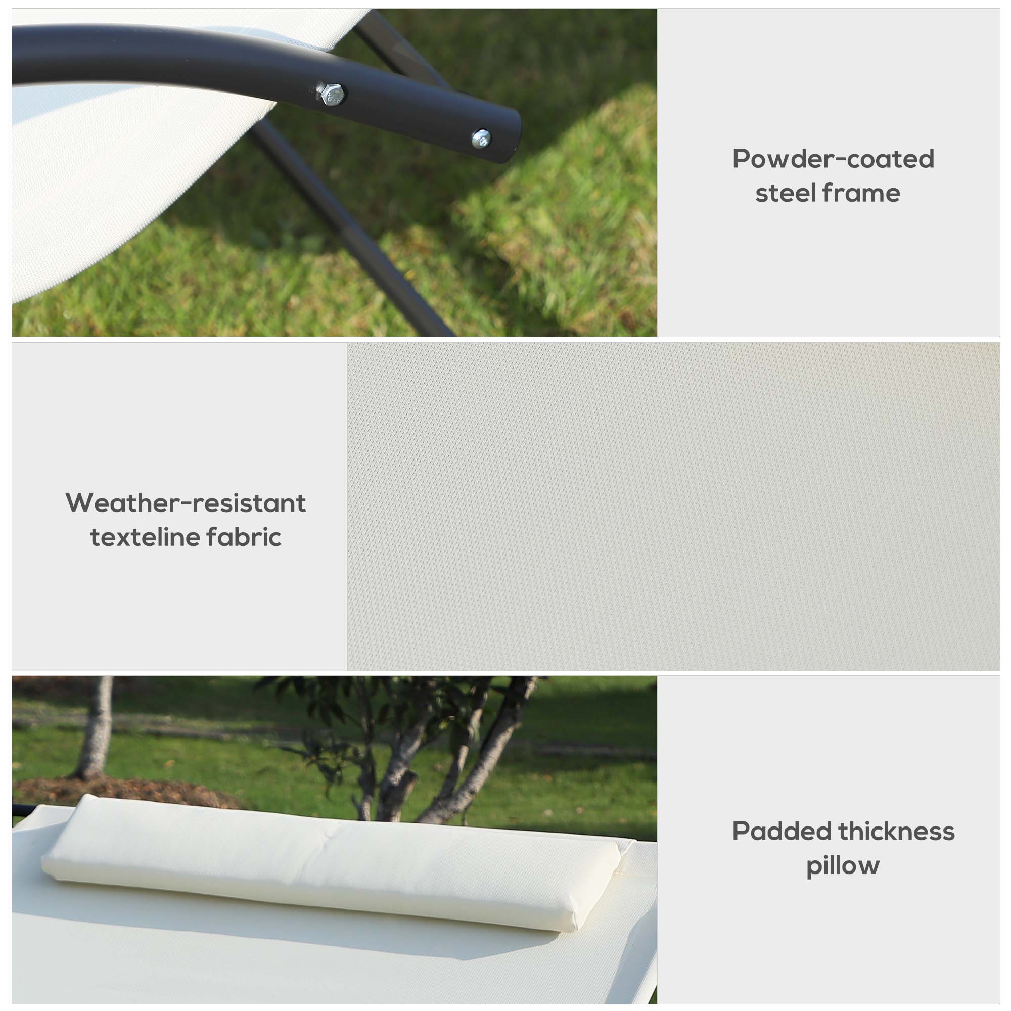 Double Hammock Chair Sun Lounger Outdoor Patio Garden Swing Rock Seat Cream White - Image 6