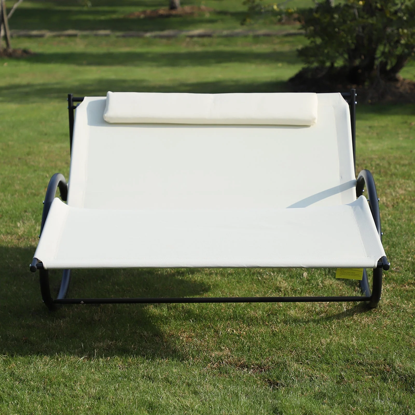 Double Hammock Chair Sun Lounger Outdoor Patio Garden Swing Rock Seat Cream White - Image 7