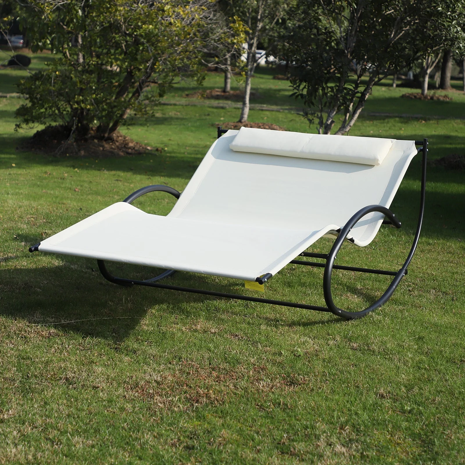 Double Hammock Chair Sun Lounger Outdoor Patio Garden Swing Rock Seat Cream White - Image 9