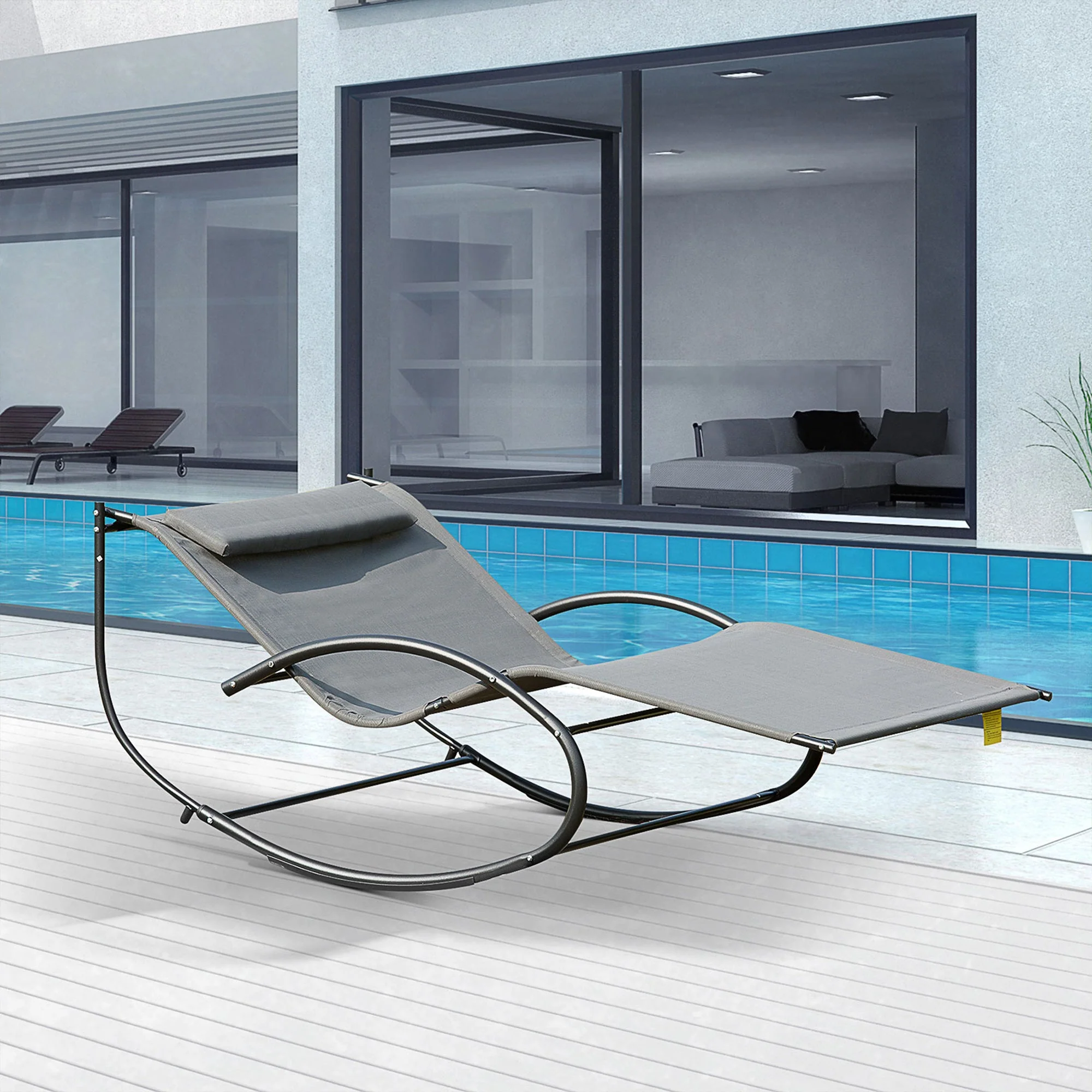 Double Hammock Chair Sun Lounger Outdoor Patio Garden Swing Rock Seat Grey - Image 2