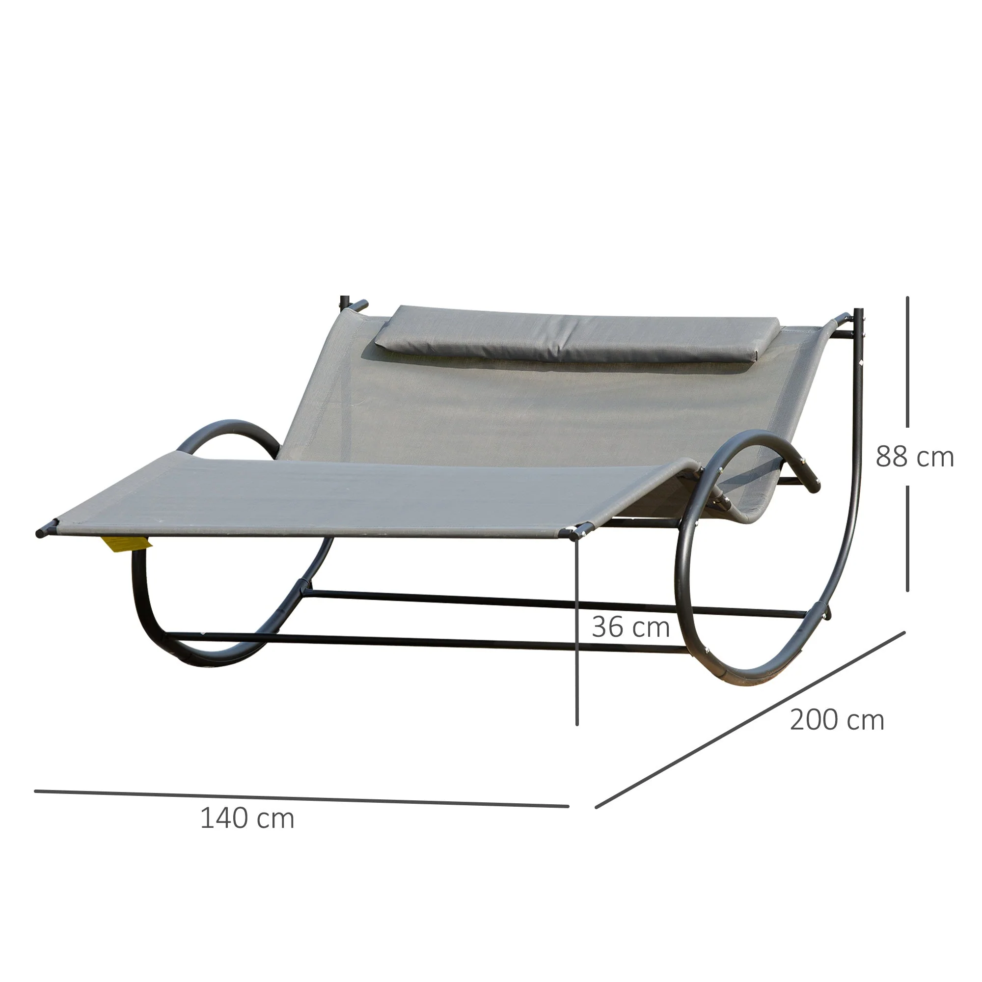 Double Hammock Chair Sun Lounger Outdoor Patio Garden Swing Rock Seat Grey - Image 3