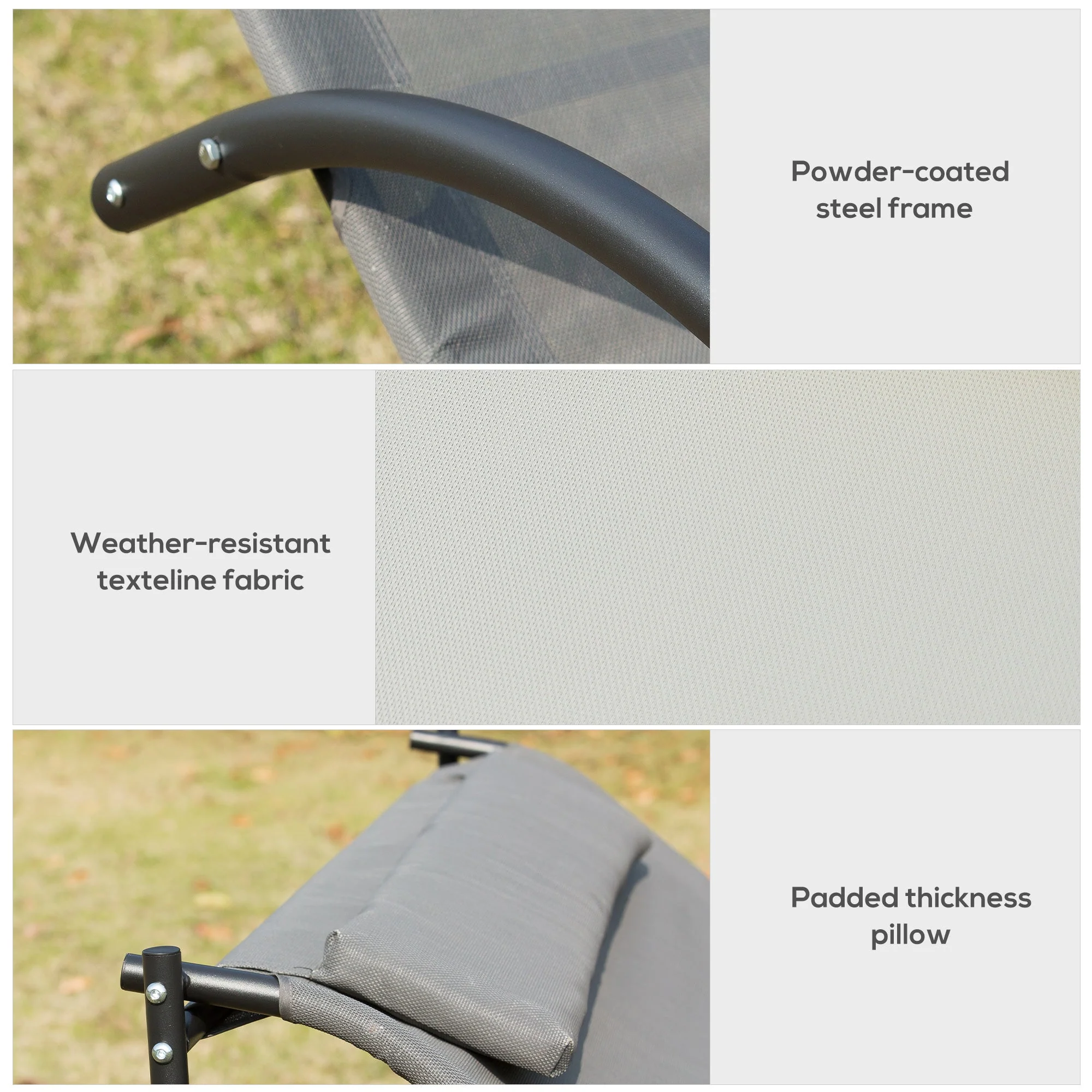Double Hammock Chair Sun Lounger Outdoor Patio Garden Swing Rock Seat Grey - Image 5