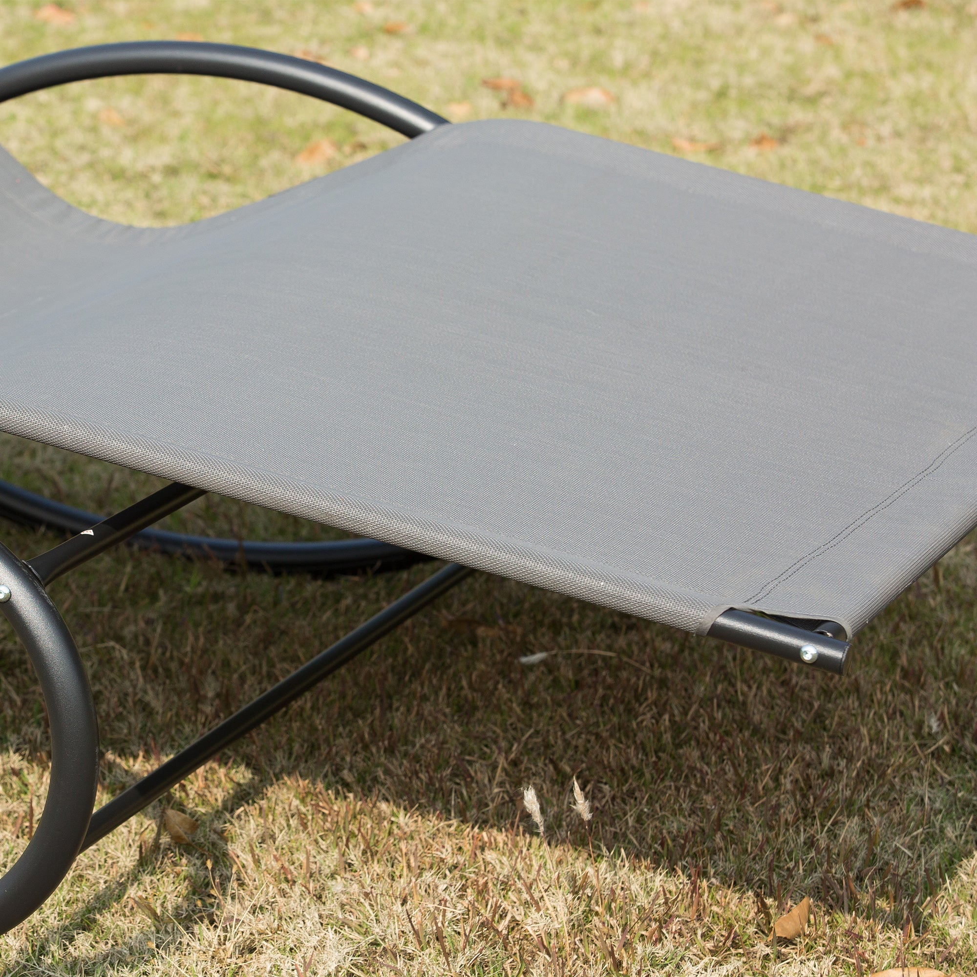 Double Hammock Chair Sun Lounger Outdoor Patio Garden Swing Rock Seat Grey - Image 9