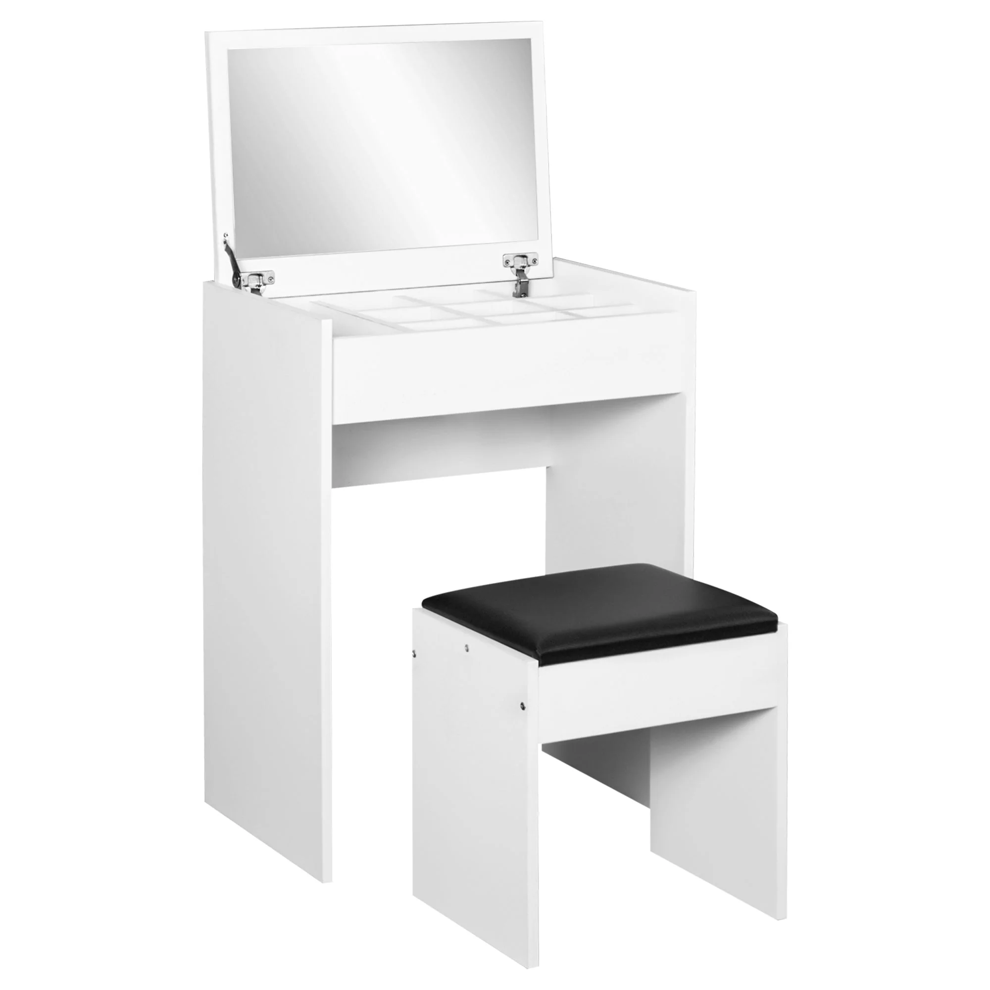 Dressing Table Set Padded Stool Dresser with Flip-up Mirror Multi-purpose - White - Image 2