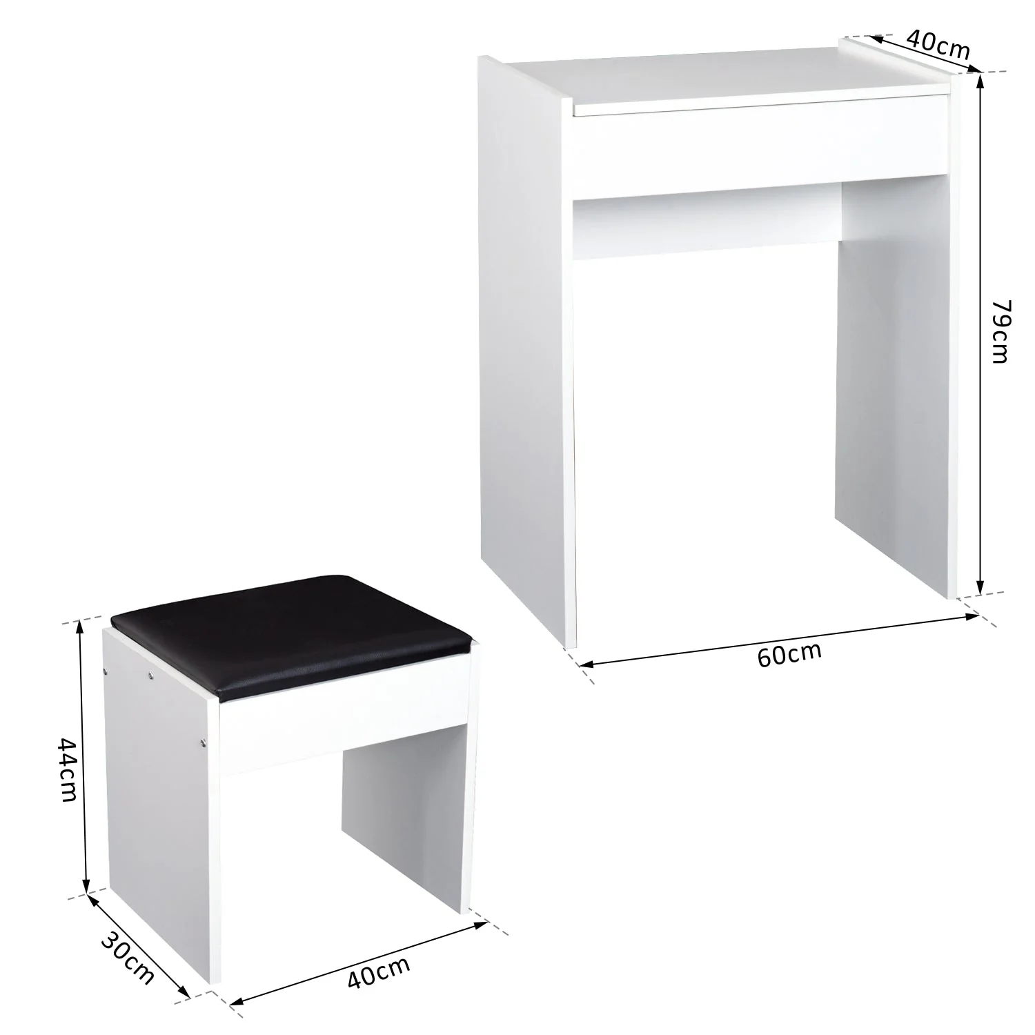 Dressing Table Set Padded Stool Dresser with Flip-up Mirror Multi-purpose - White - Image 3