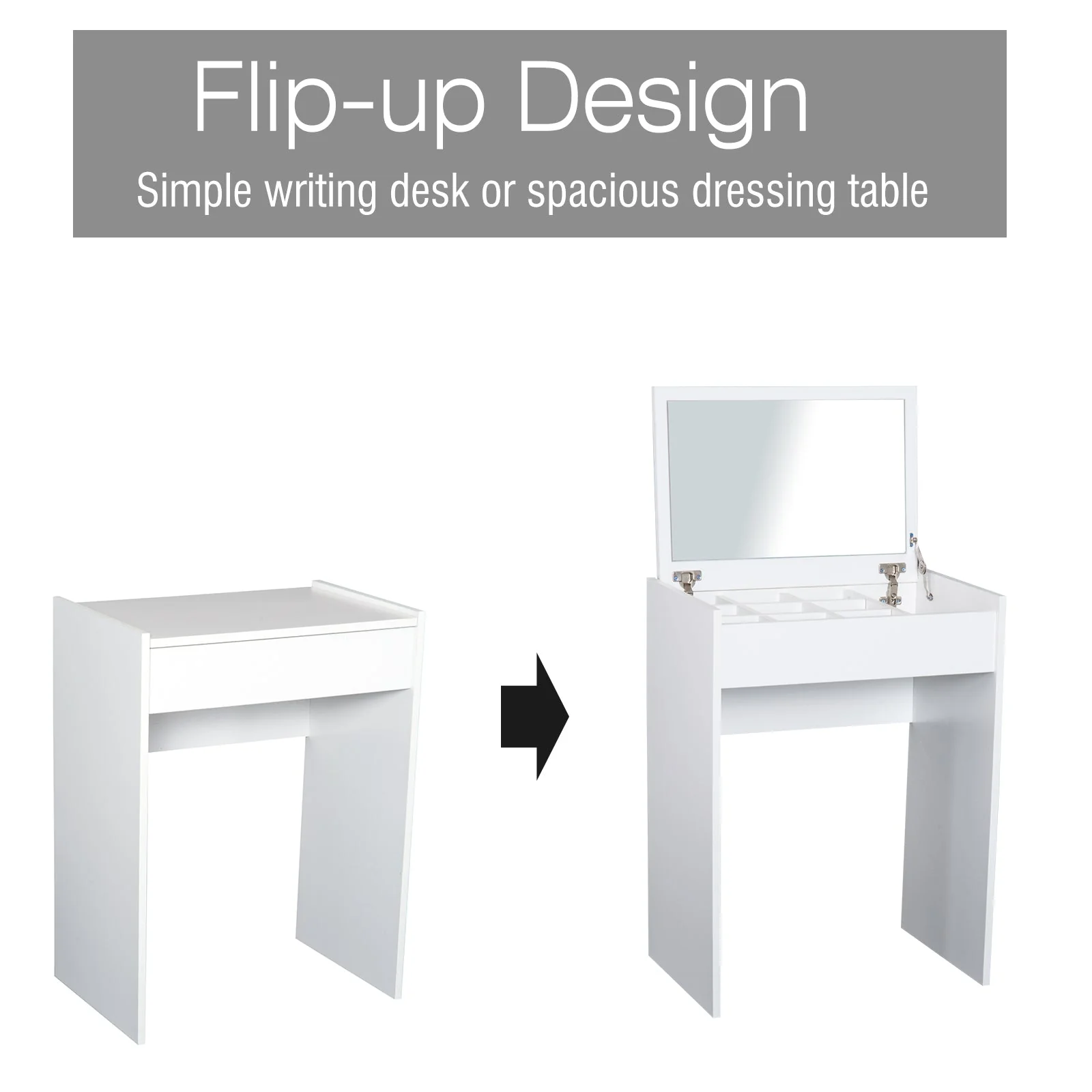 Dressing Table Set Padded Stool Dresser with Flip-up Mirror Multi-purpose - White - Image 5