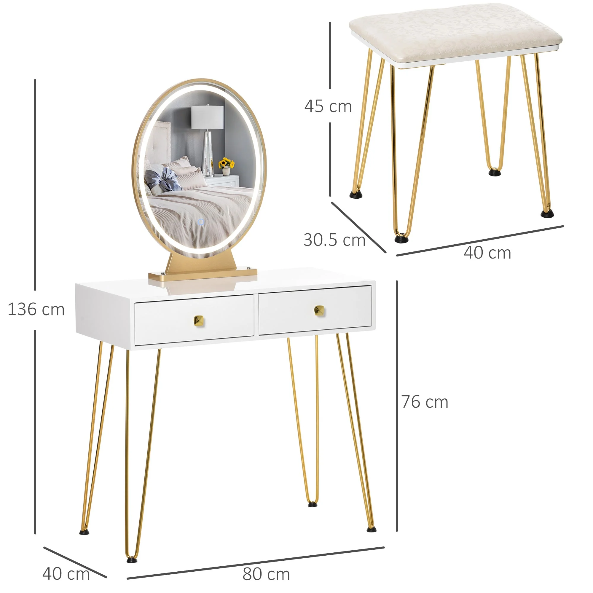 Dressing Table Set with LED Light - Image 2