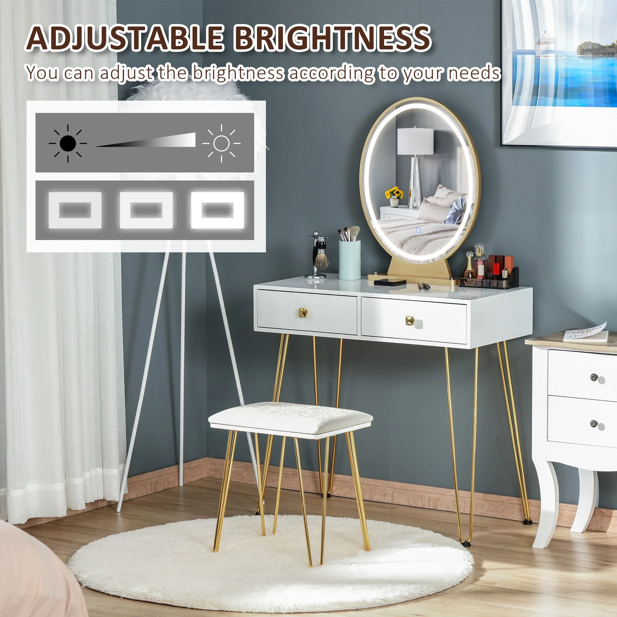 Dressing Table Set with LED Light - Image 3
