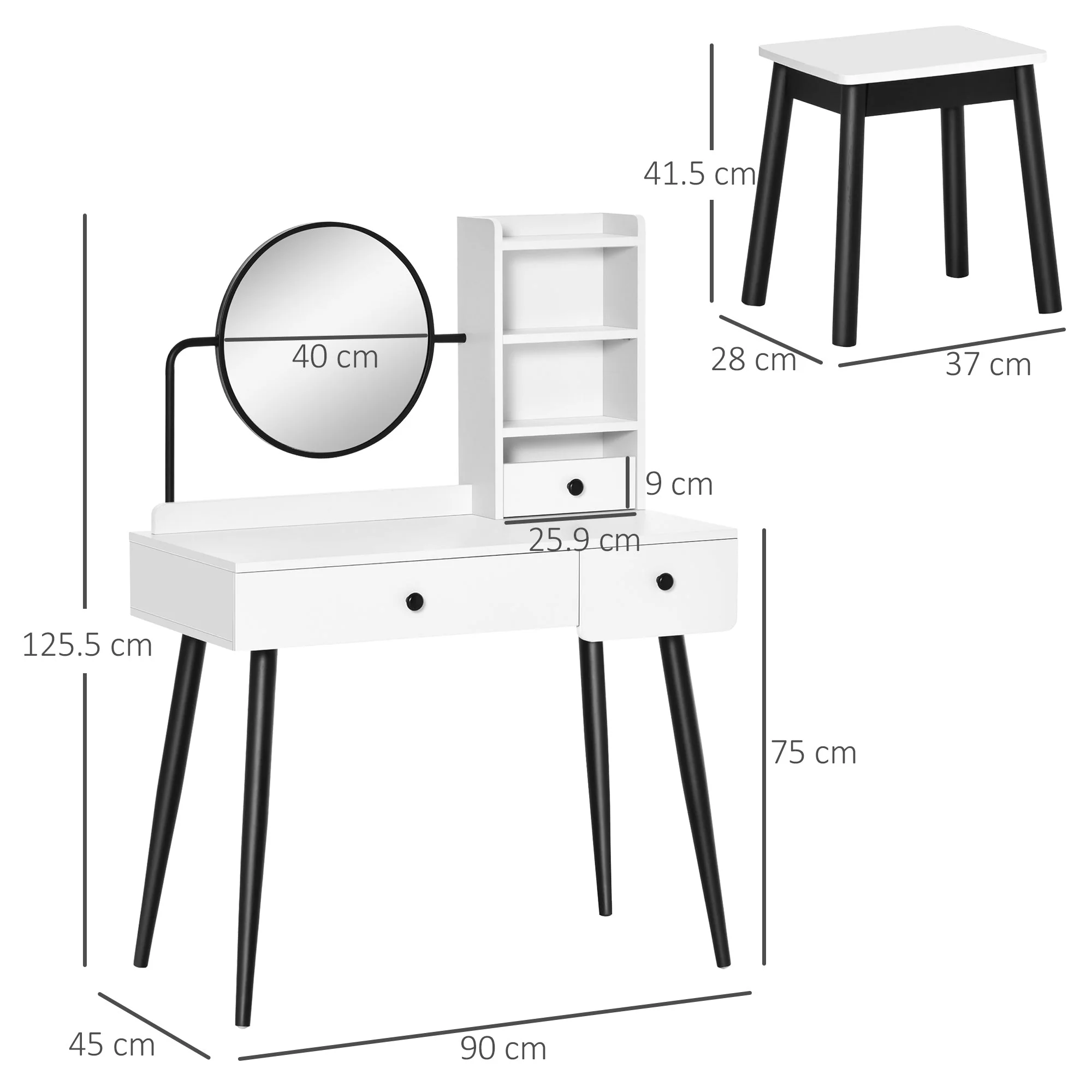 Dressing Table Set with Mirror and Stool - Image 3