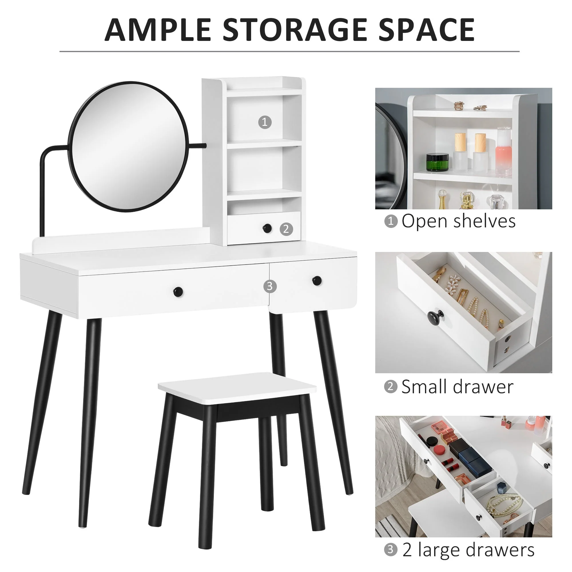 Dressing Table Set with Mirror and Stool - Image 5