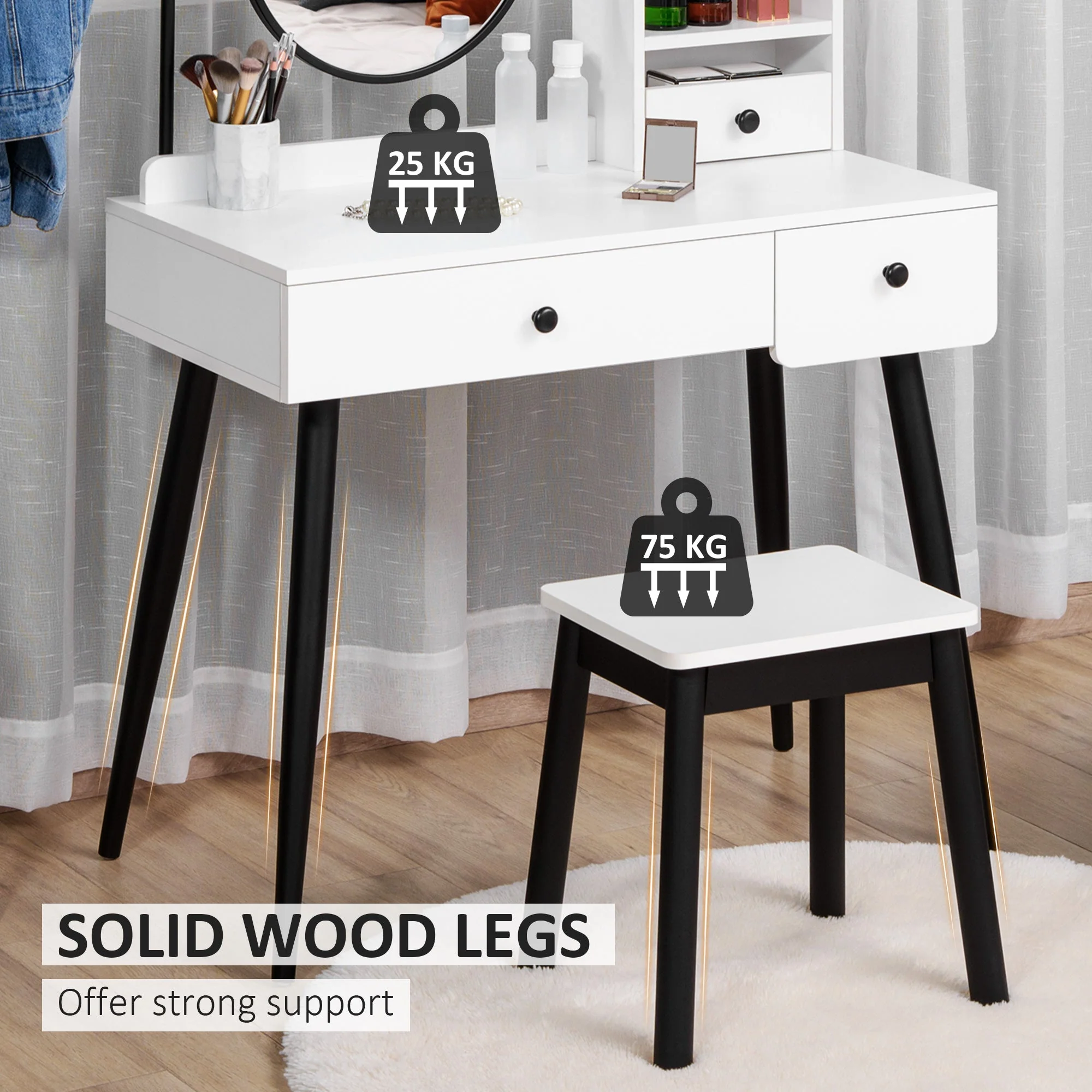 Dressing Table Set with Mirror and Stool - Image 6