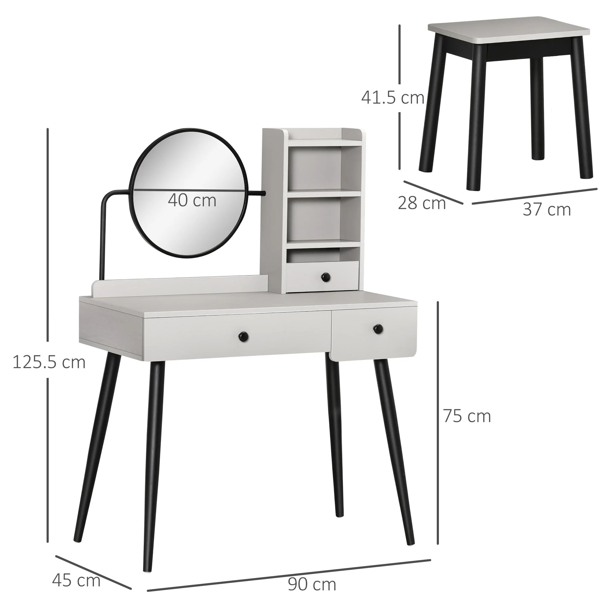 Dressing Table Set with Mirror and Stool - Image 3