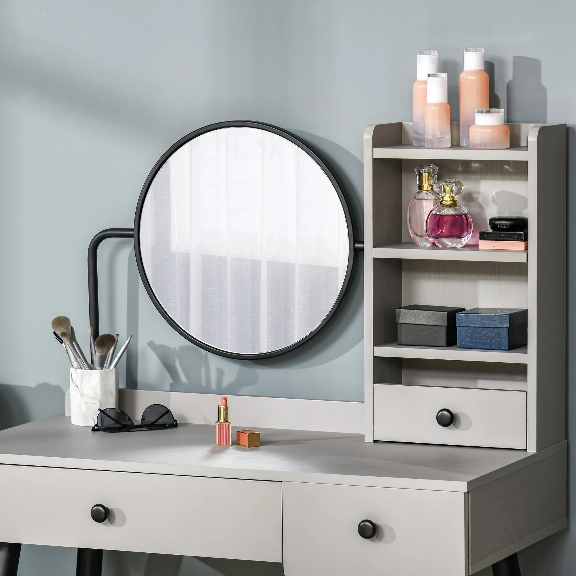 Dressing Table Set with Mirror and Stool - Image 7