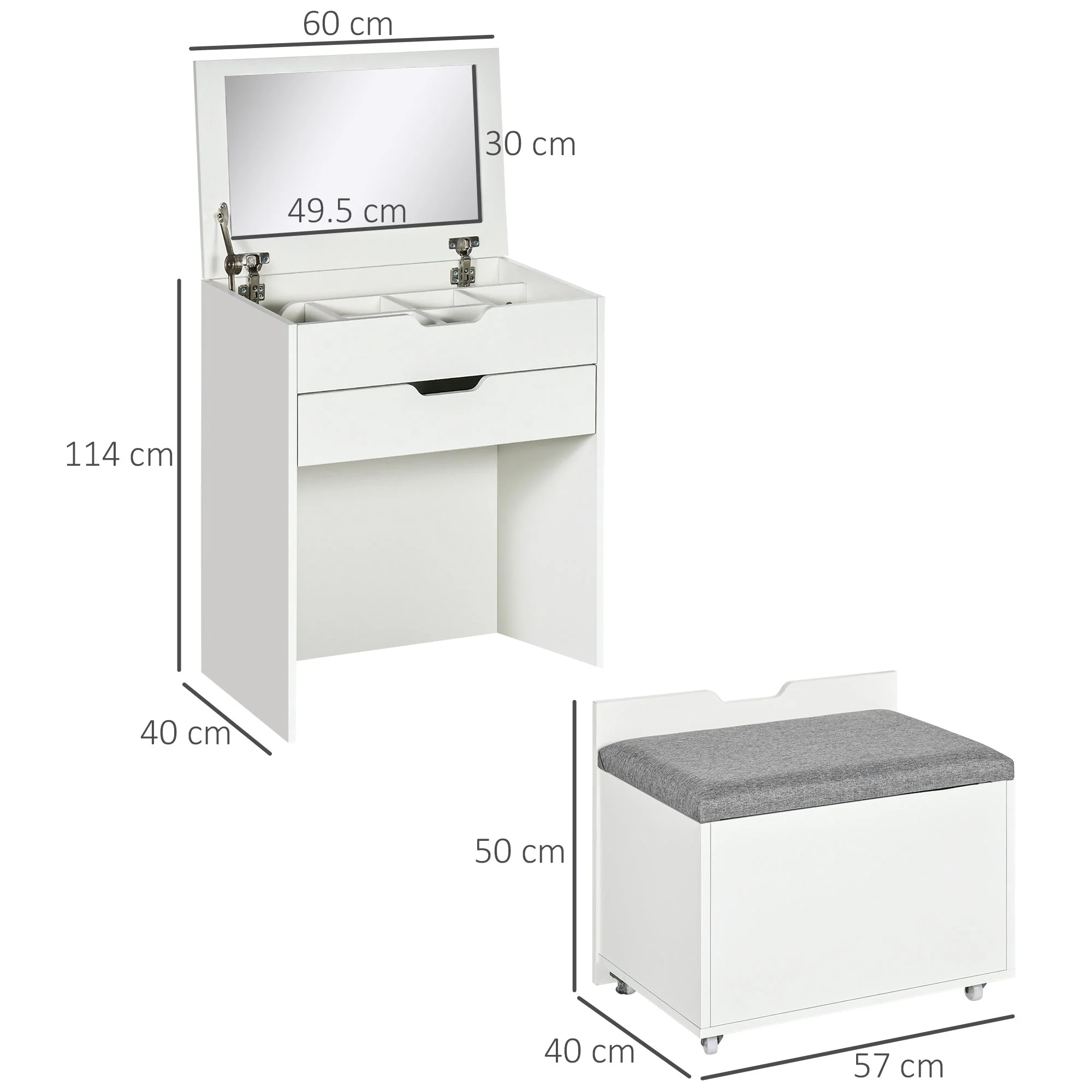 Dressing Table with Flip-up Mirror and Storage Stool - Image 3