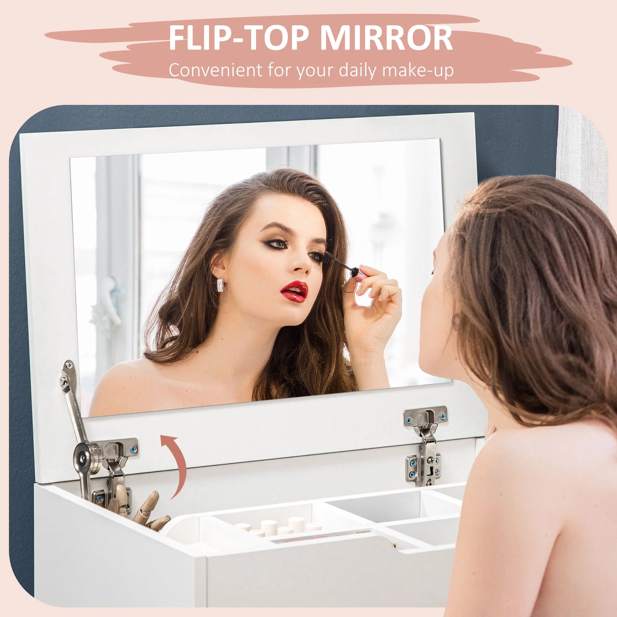 Dressing Table with Flip-up Mirror and Storage Stool - Image 4