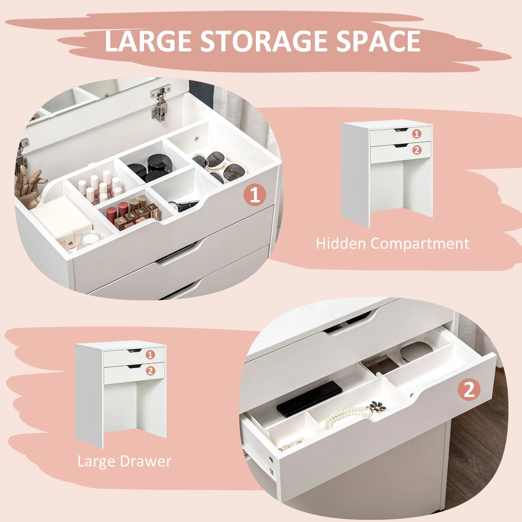 Dressing Table with Flip-up Mirror and Storage Stool - Image 5
