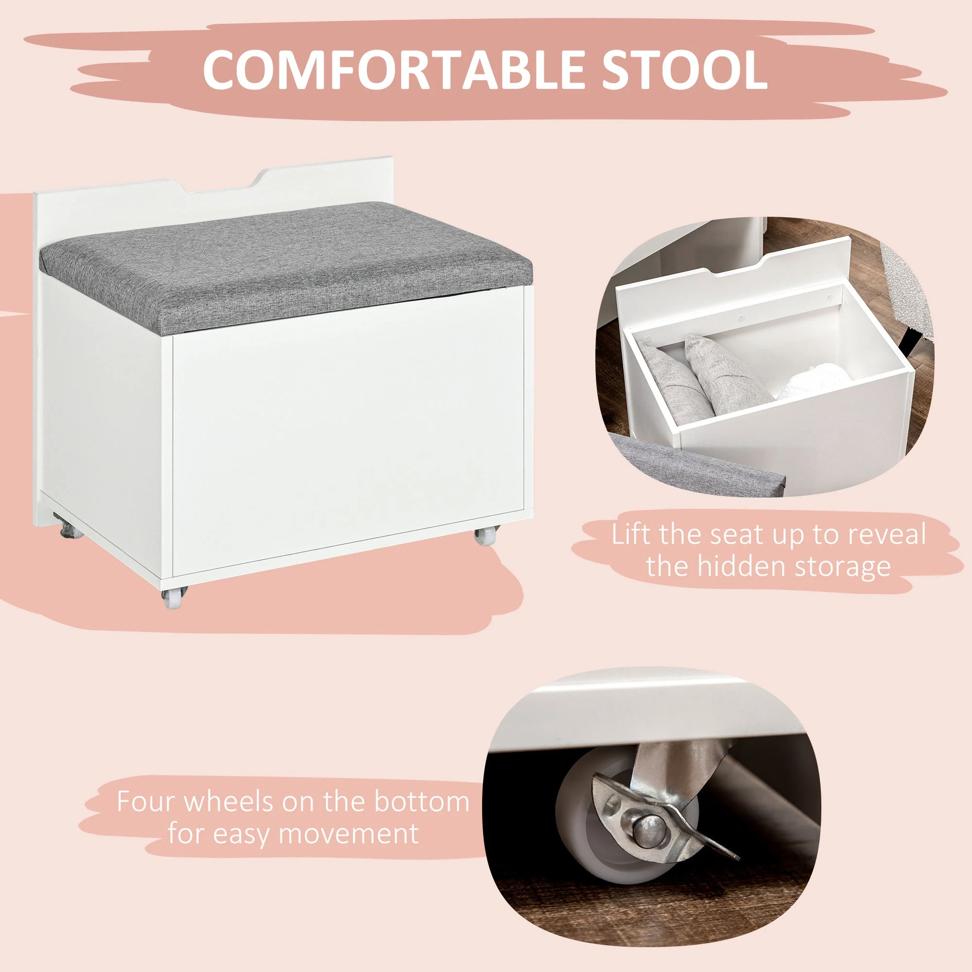 Dressing Table with Flip-up Mirror and Storage Stool - Image 6