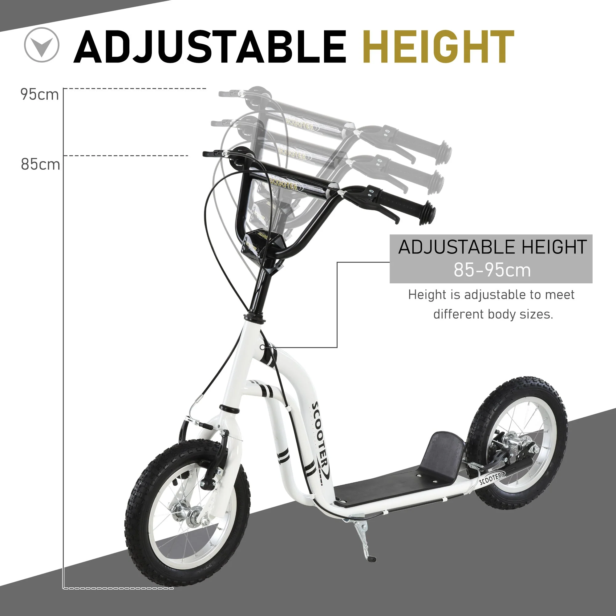 Dual Brakes 12" Metal frame Kick Scooter adjustable black - Image 4